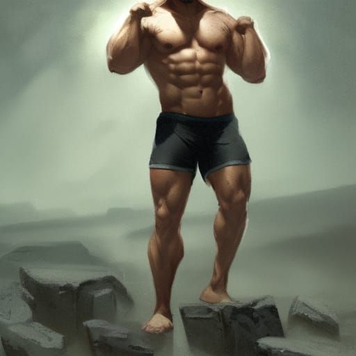 Muscular Man Posing in Underwear, Sinister Art
