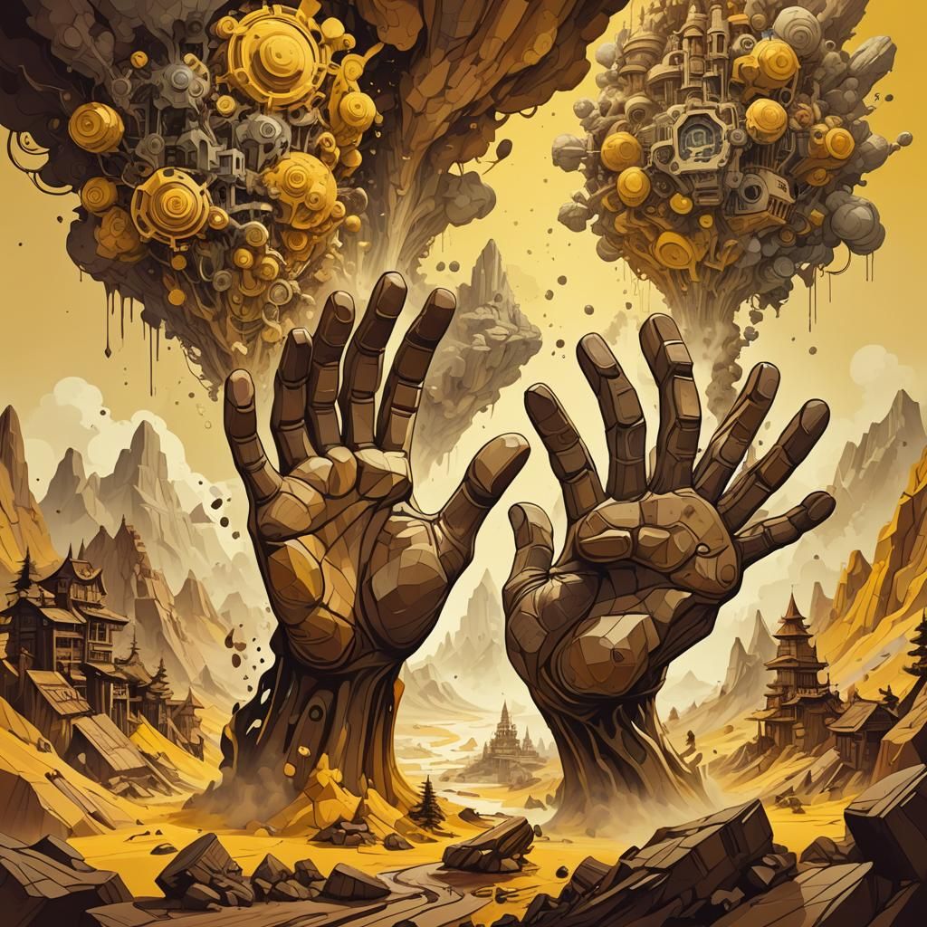 Mandelbulb Fractal in Gouache Style with Warm Colors