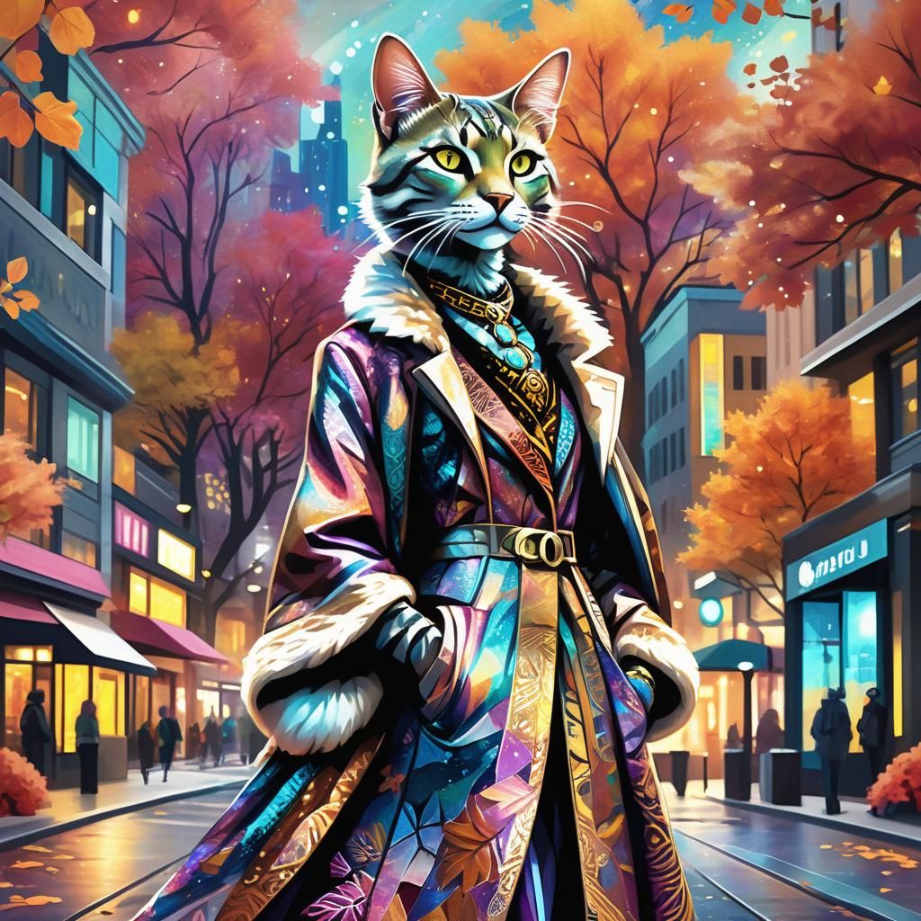 Tabaxi Fashionista in Astral Cityscape