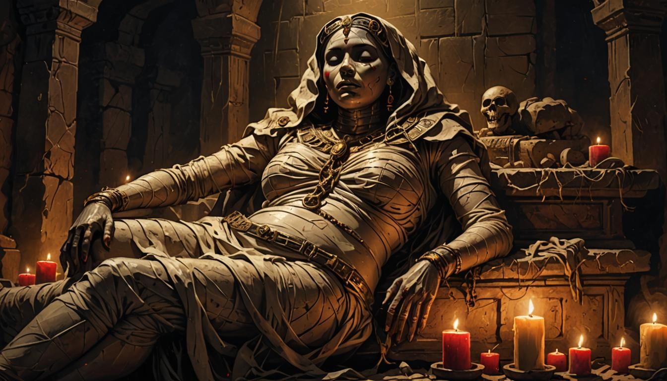 Curvaceous Mummy in Haunted Mansion Aesthetic