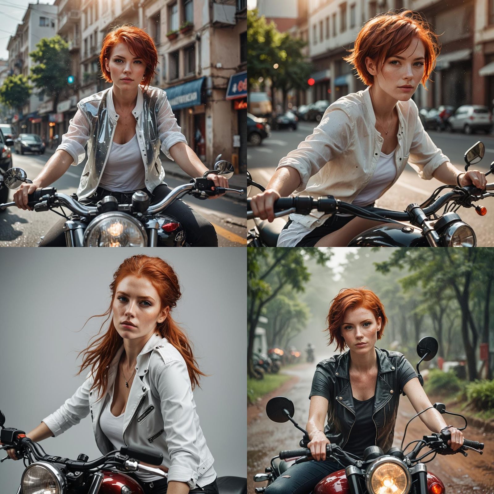Woman with Red Hair on Motorcycle: Professional Photo