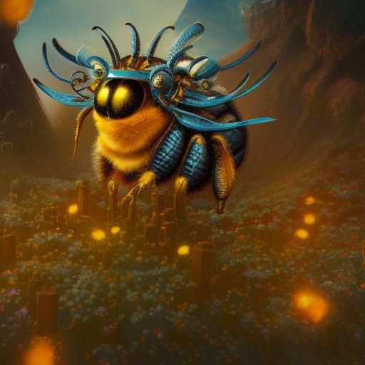 Detailed Matte Painting of a Bee Queen