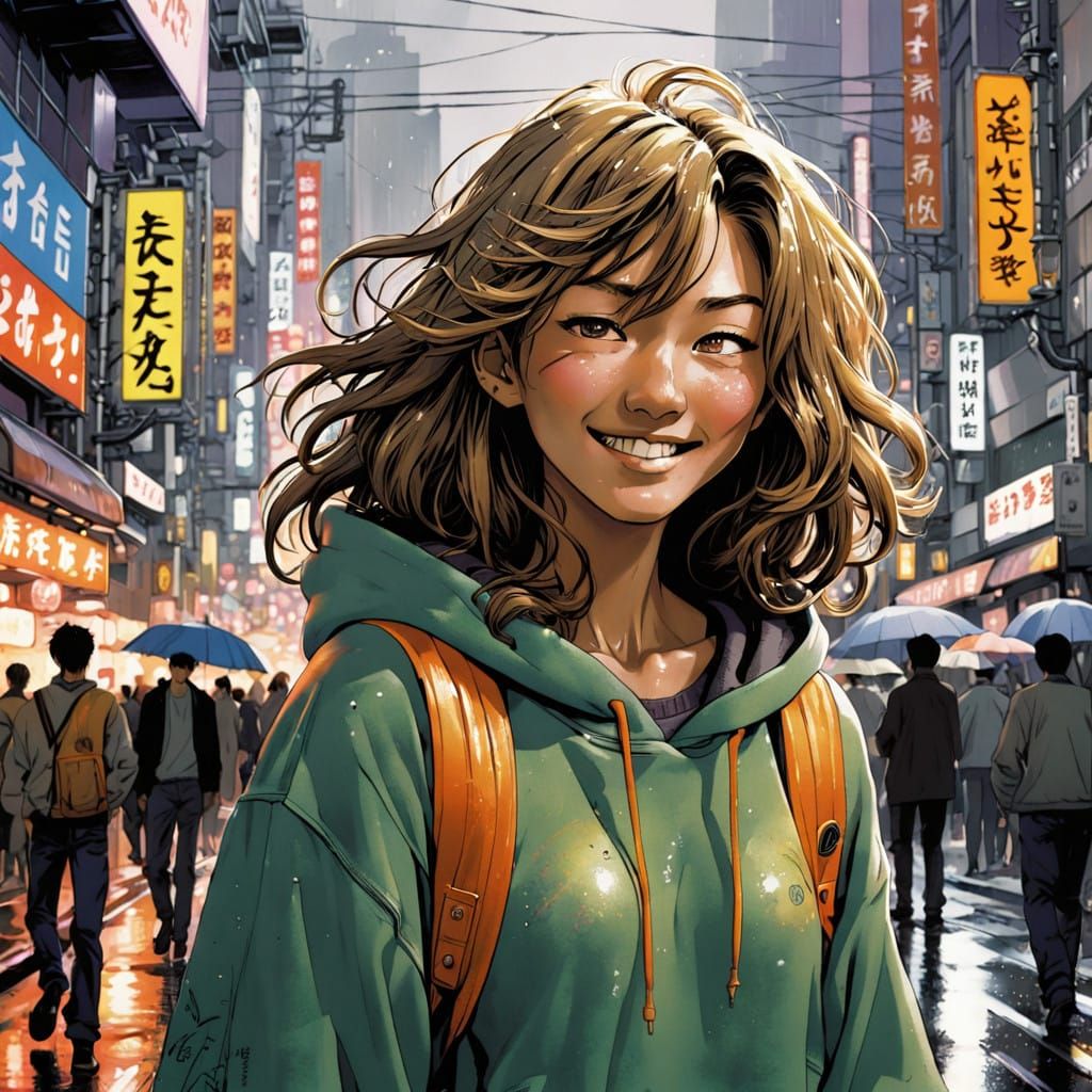 Rainy Night in Shibuya: A Comic Book Scene