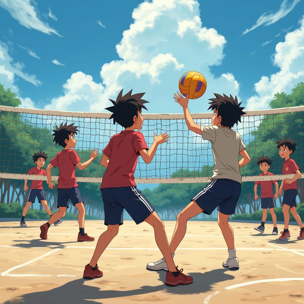 Lively Anime Volleyball Game in Studio Trigger Style
