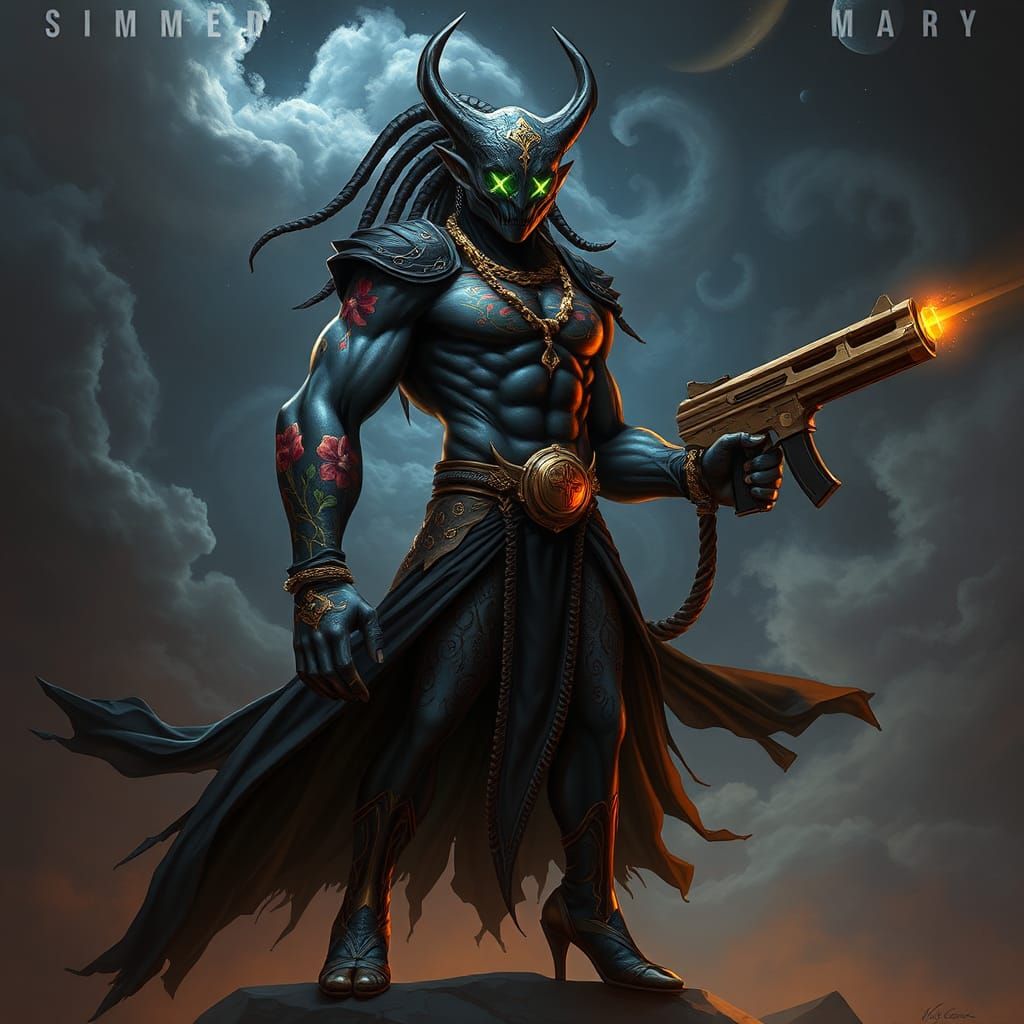 Minbari Warrior with Sci-Fi Gun in Surreal Style