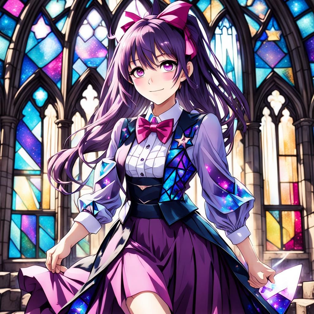 Anime Girl with Magic Dust in Castle