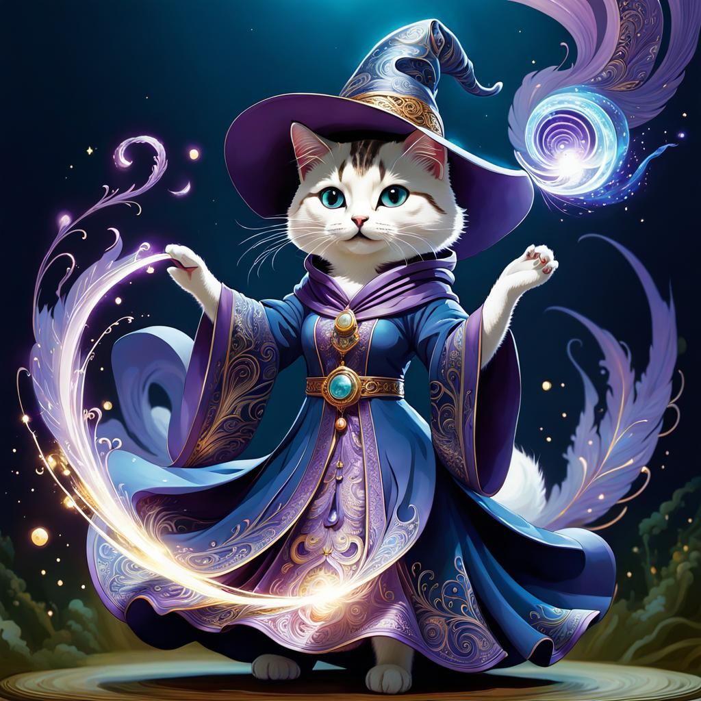 Cute Feline Wizard Summoning Magic