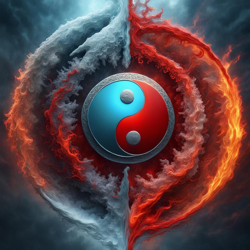 Fiery and Icy Yin Yang Digital Painting