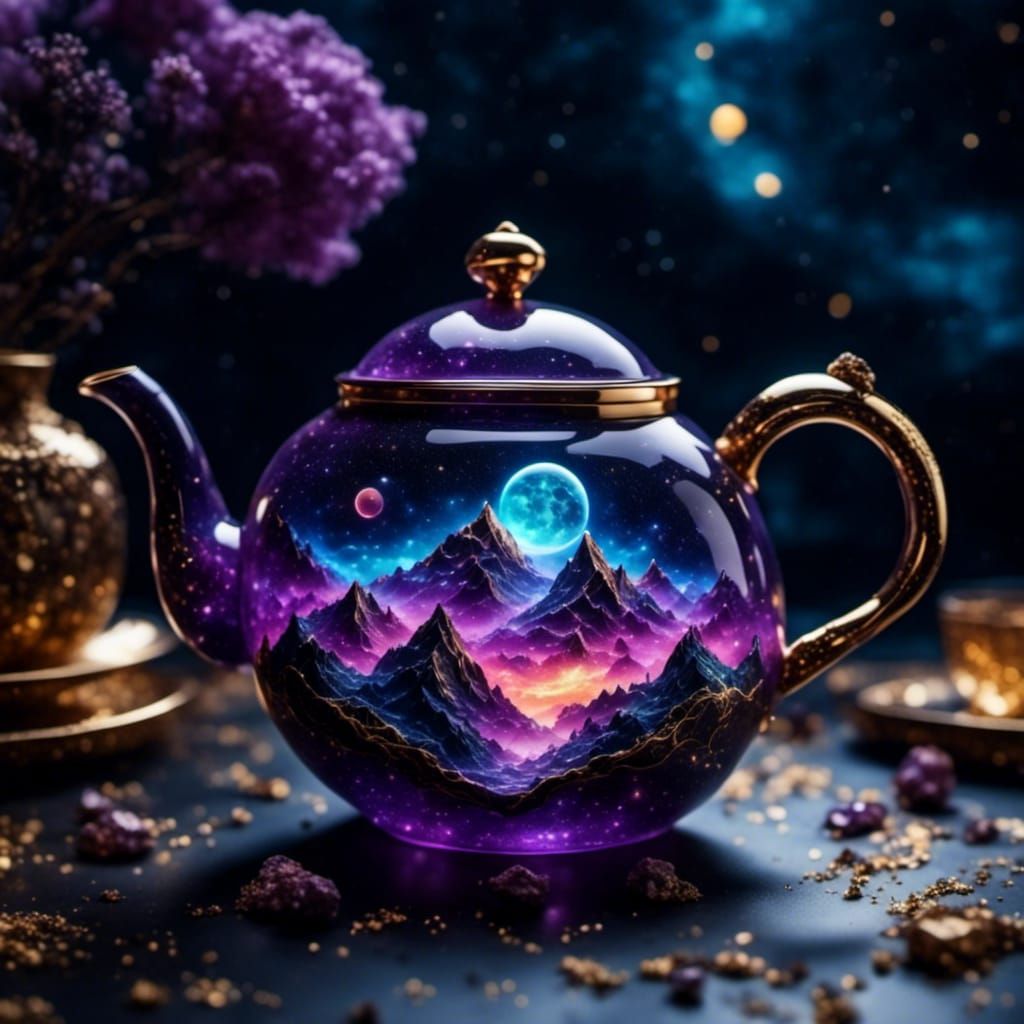 Purple and Gold Teapot with Sparkle Effects
