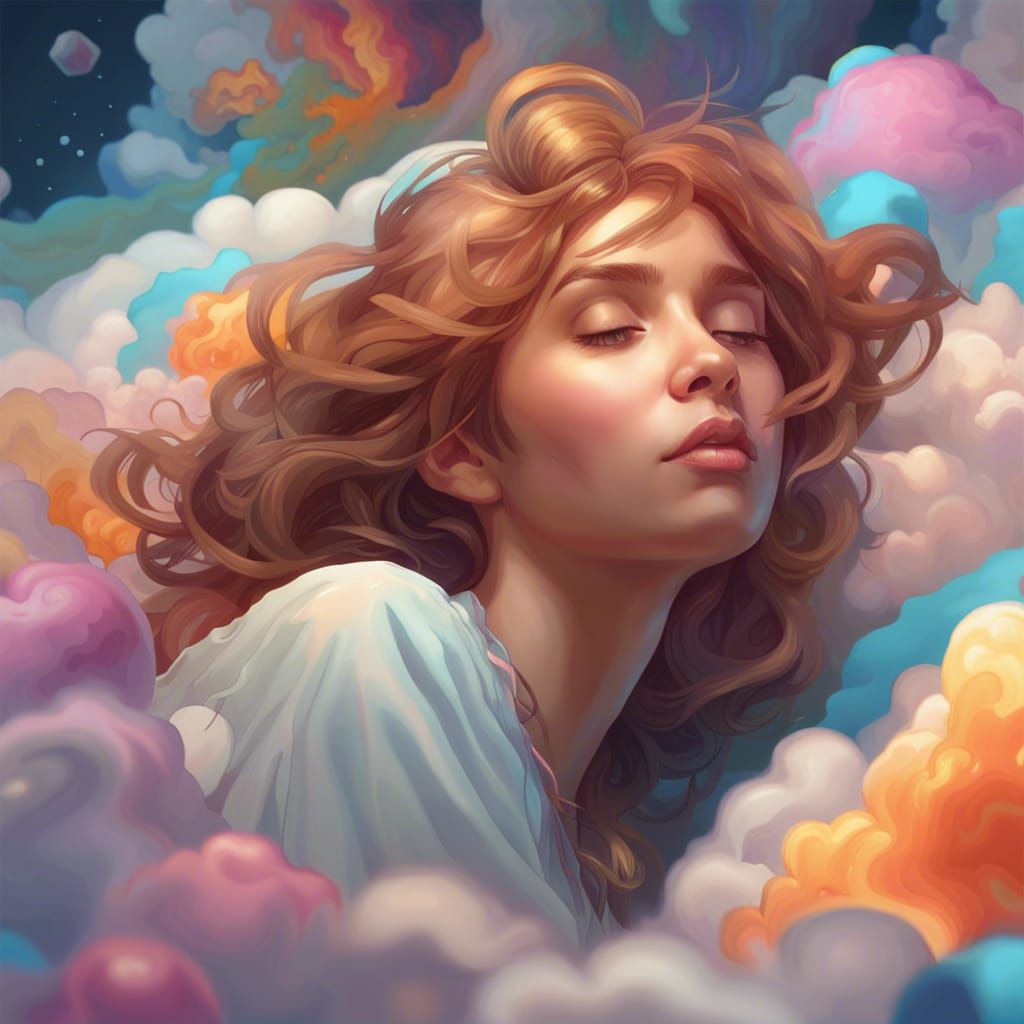 Girl on Psychedelic Cloud Concept Art Portrait