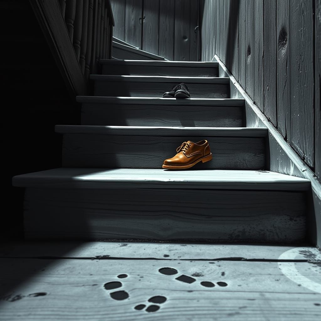 Dramatic Black and White Stairs with Shoes