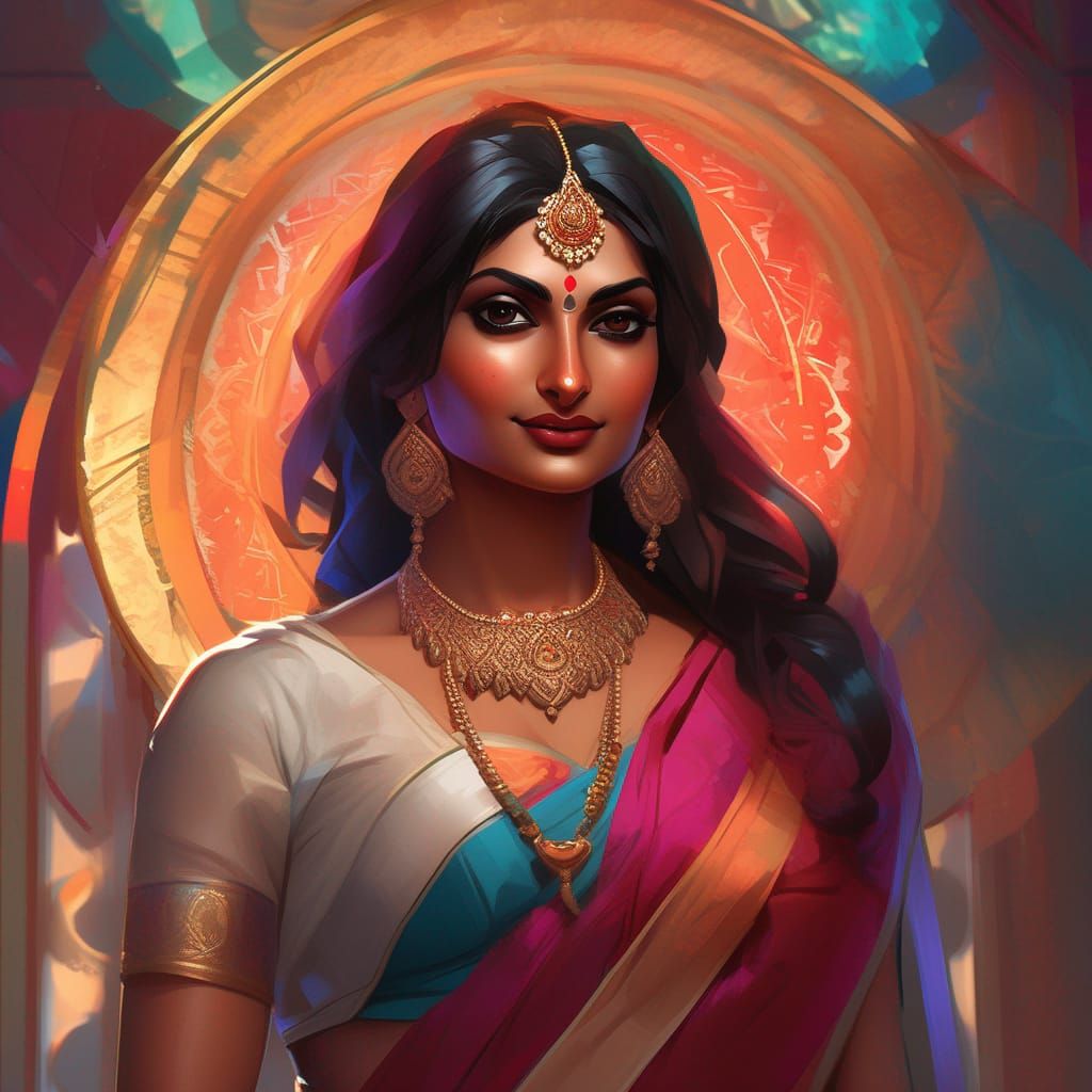 Savita Bhabhi Portrait in Saree, Hyperdetailed Art