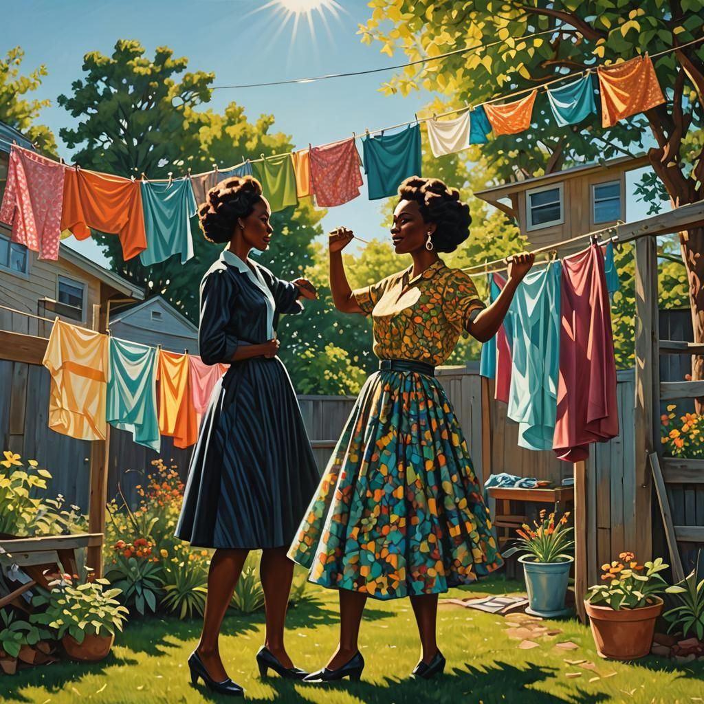 Black Woman Hanging Clothes: 1950s Abstract Art