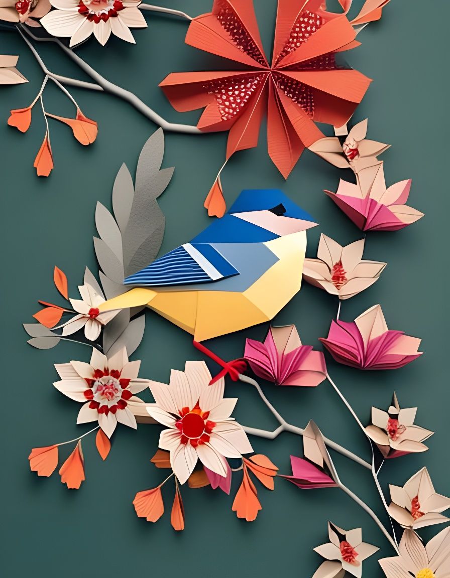 Origami Bird with Flowers Papercraft