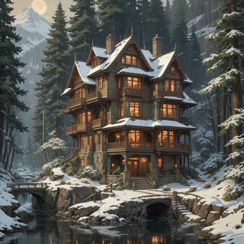 Sci-Fi House in Forest: Pointillist Hyper-Realism