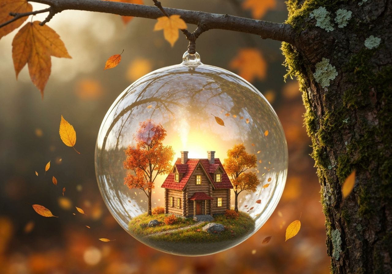 Autumnal Snow Globe Hanging from Tree Branch