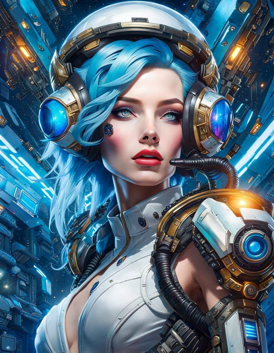 Futuristic Cyber-Officer Anime Woman in Watercolor Punk Styl...