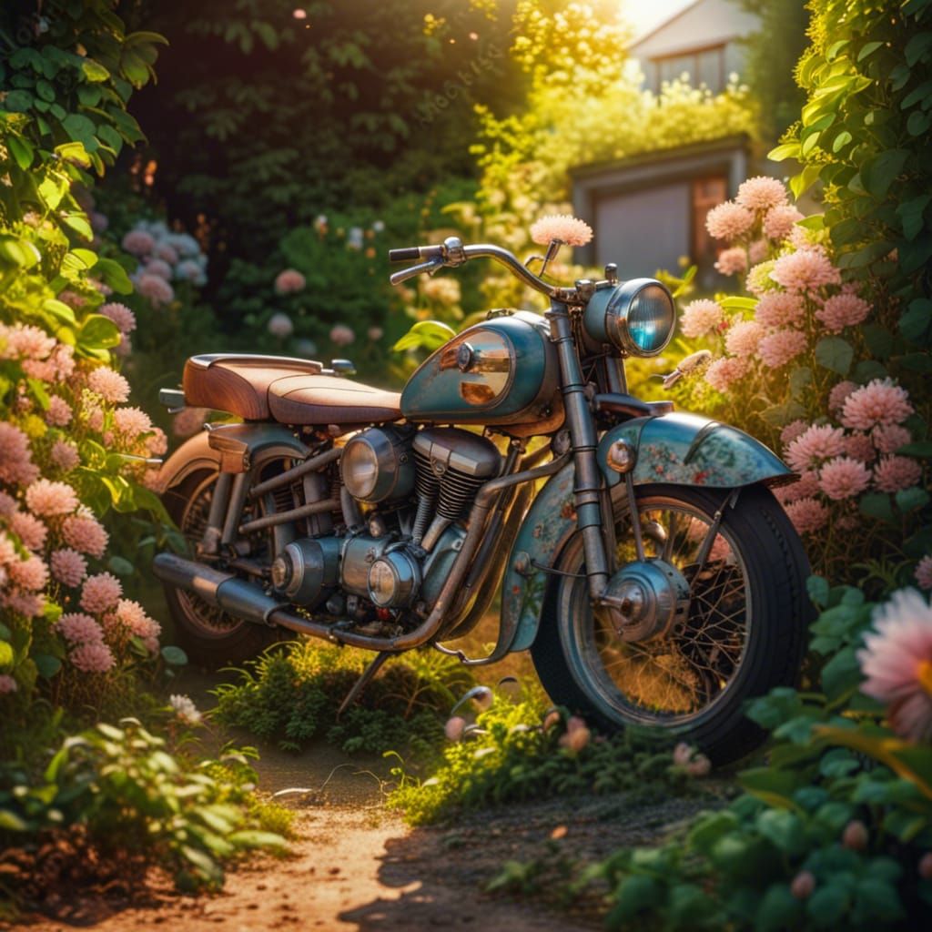 Motorcycle Reclaimed: Blossoms and Sunlight