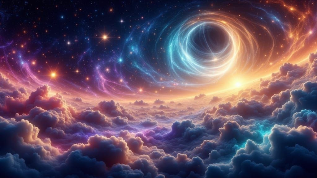 Ethereal Cosmic Birthscape with Mystical Light Effects