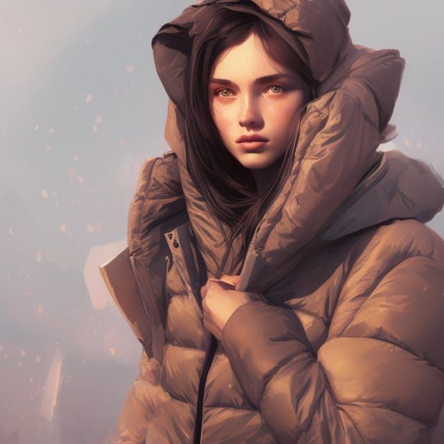 Girl in Down Jacket: Cosmic Art Portrait