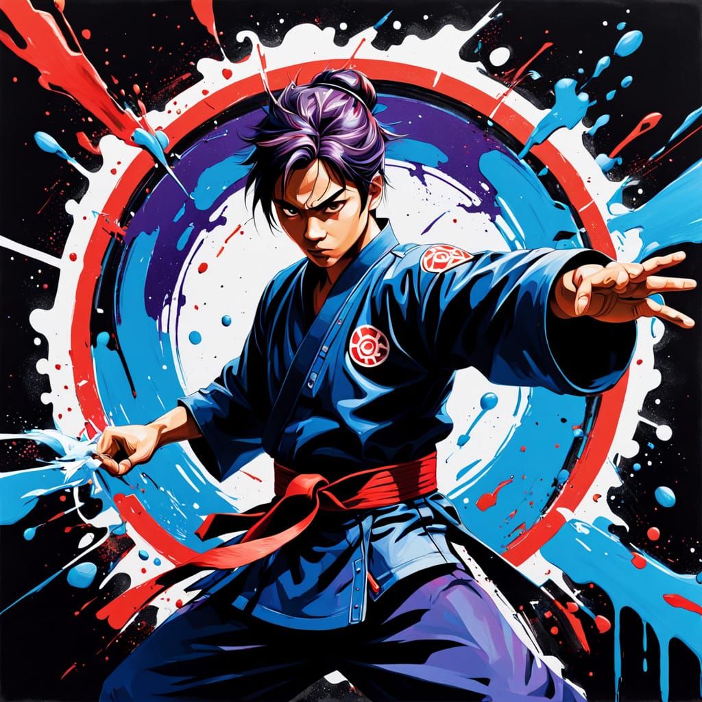 Futuristic Karate Logo in Cyberpunk Style