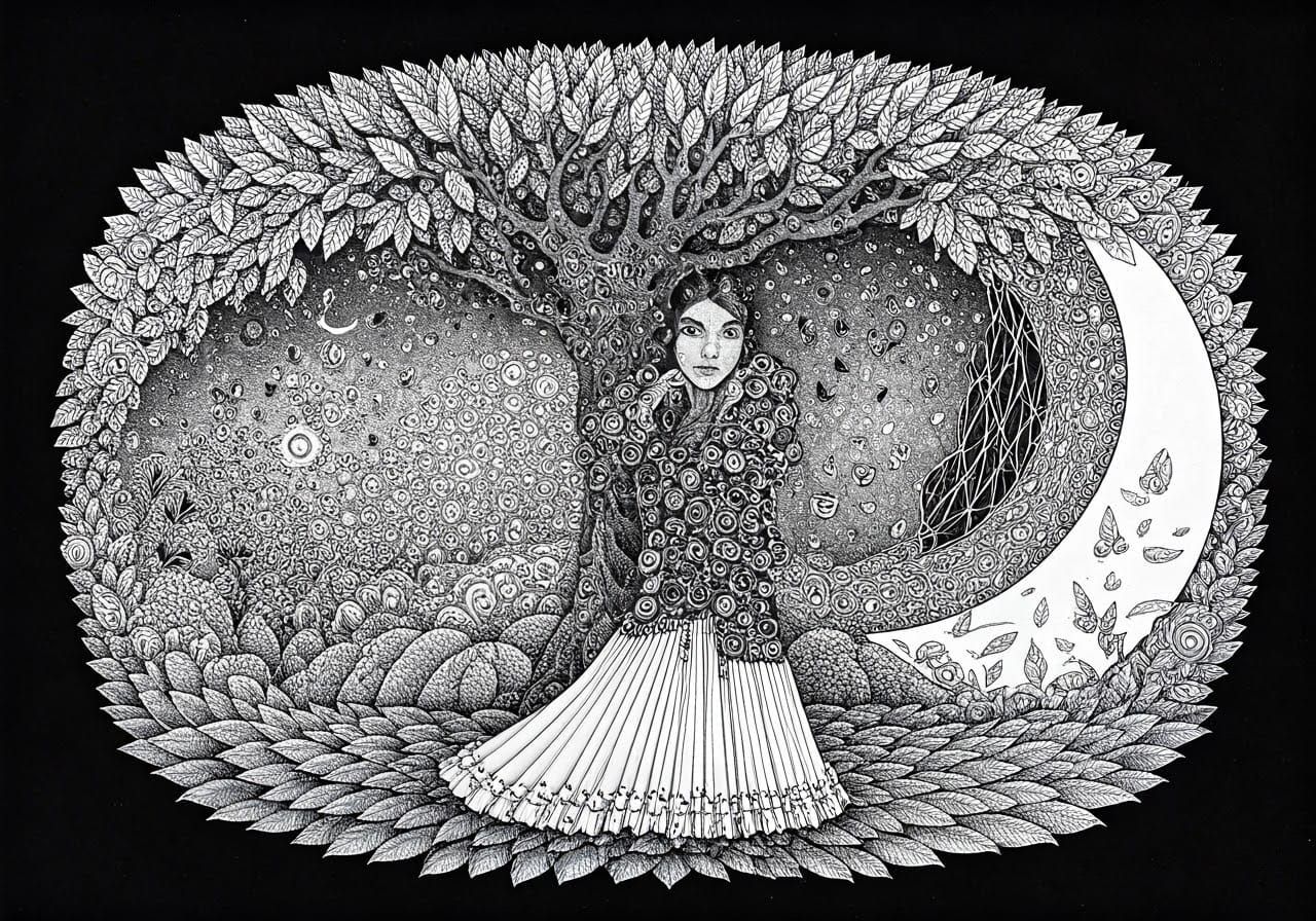 Calligraphy Ballpen Doodle Sketch in Black and White