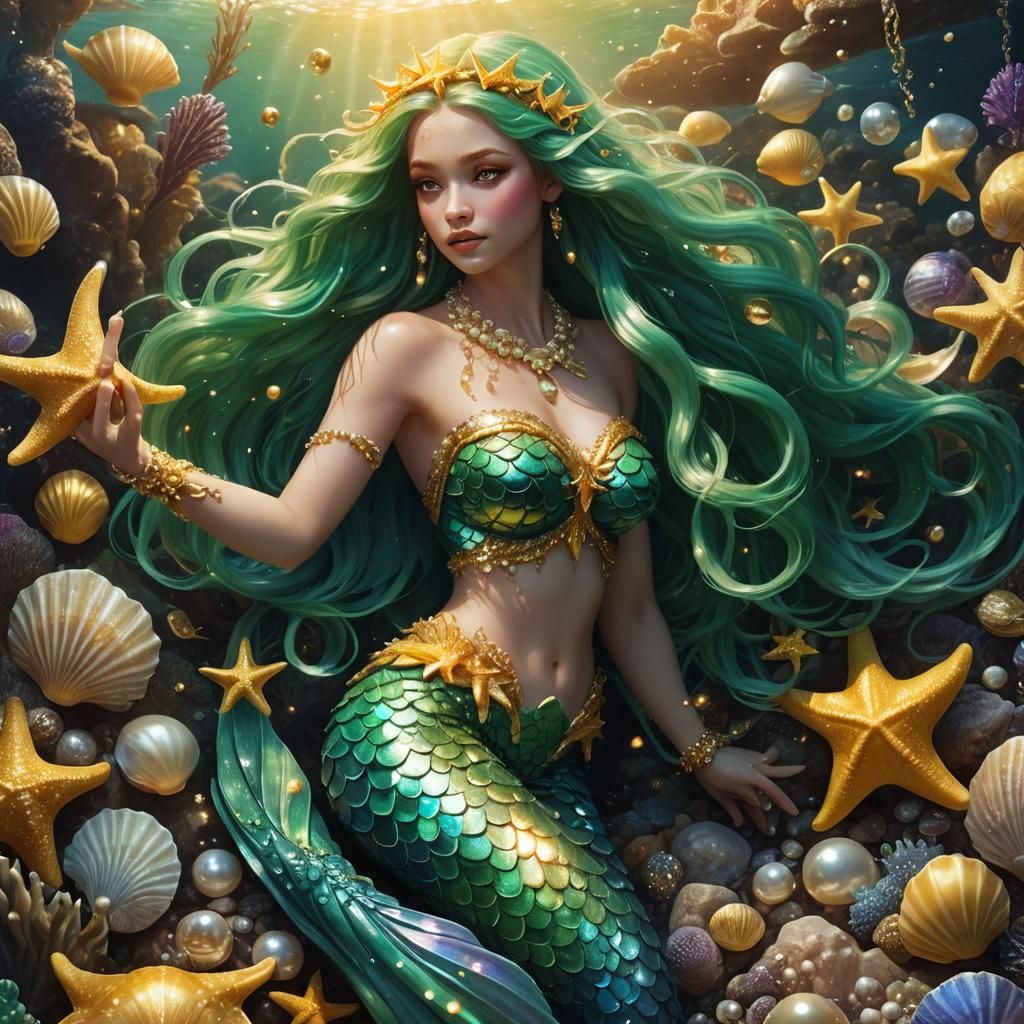 Emerald Mermaid in Fantasy Art Style