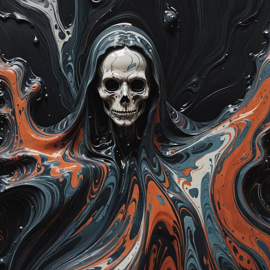 Surreal Spook Rises from Dark Marbled Depths