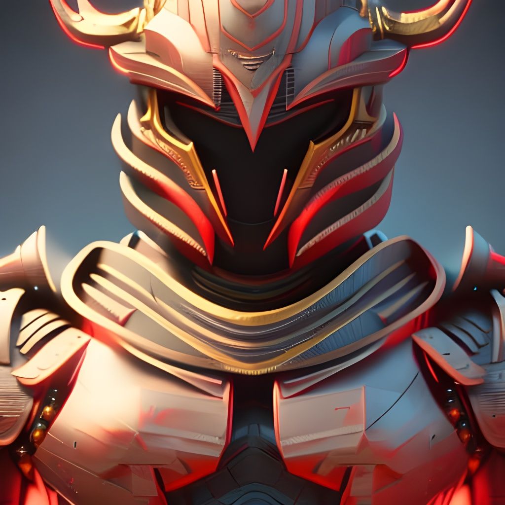 Golden Samurai Suit and Oni Mask in Sci-Fi Style