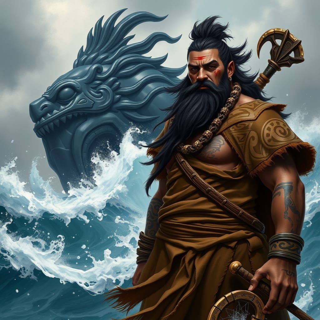 Maori Demigod Maui Defies the Turbulent Sea in Dark Fantasy ...