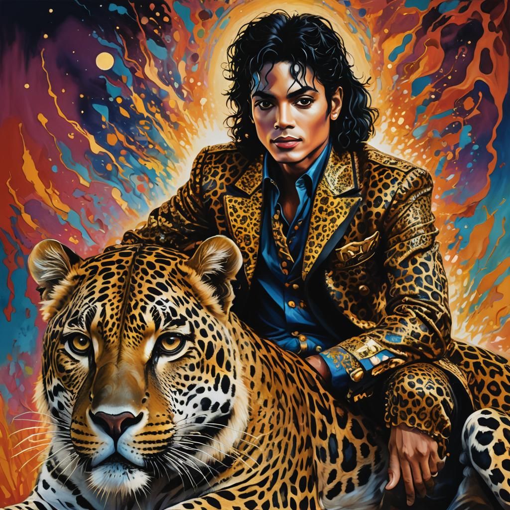 Michael Jackson Rides Leopard in Surrealist Style