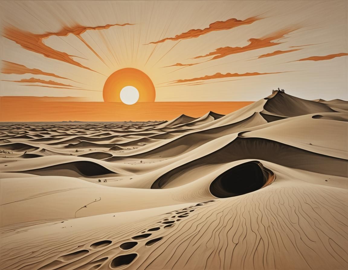 Sand Dunes at Dawn in Surrealist Style