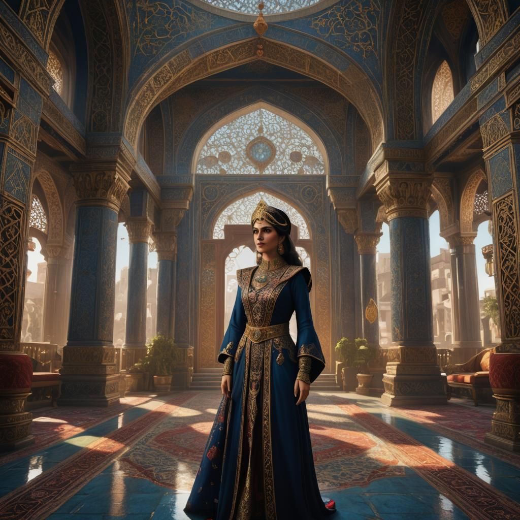 Persian Queen in Palace: Detailed Matte Painting