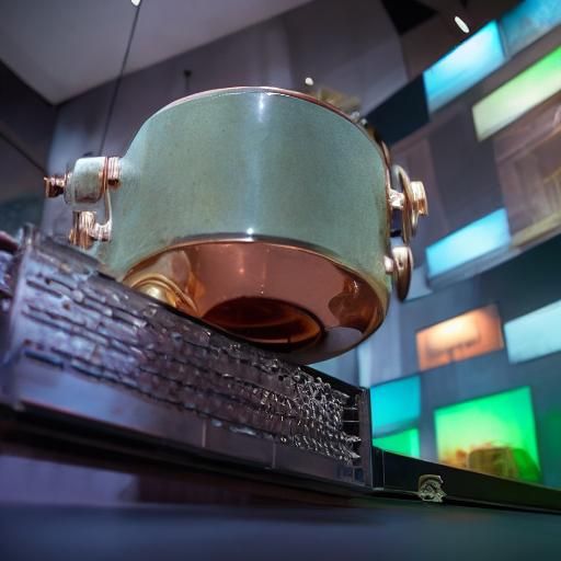 Copper Porcelain Computer Sculpture in White Cube Style