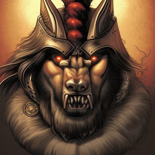 Cartoon Viking Wolf King in Comic Book Style