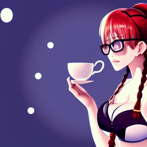 Anime Girl with Red Hair and Golden Eyes