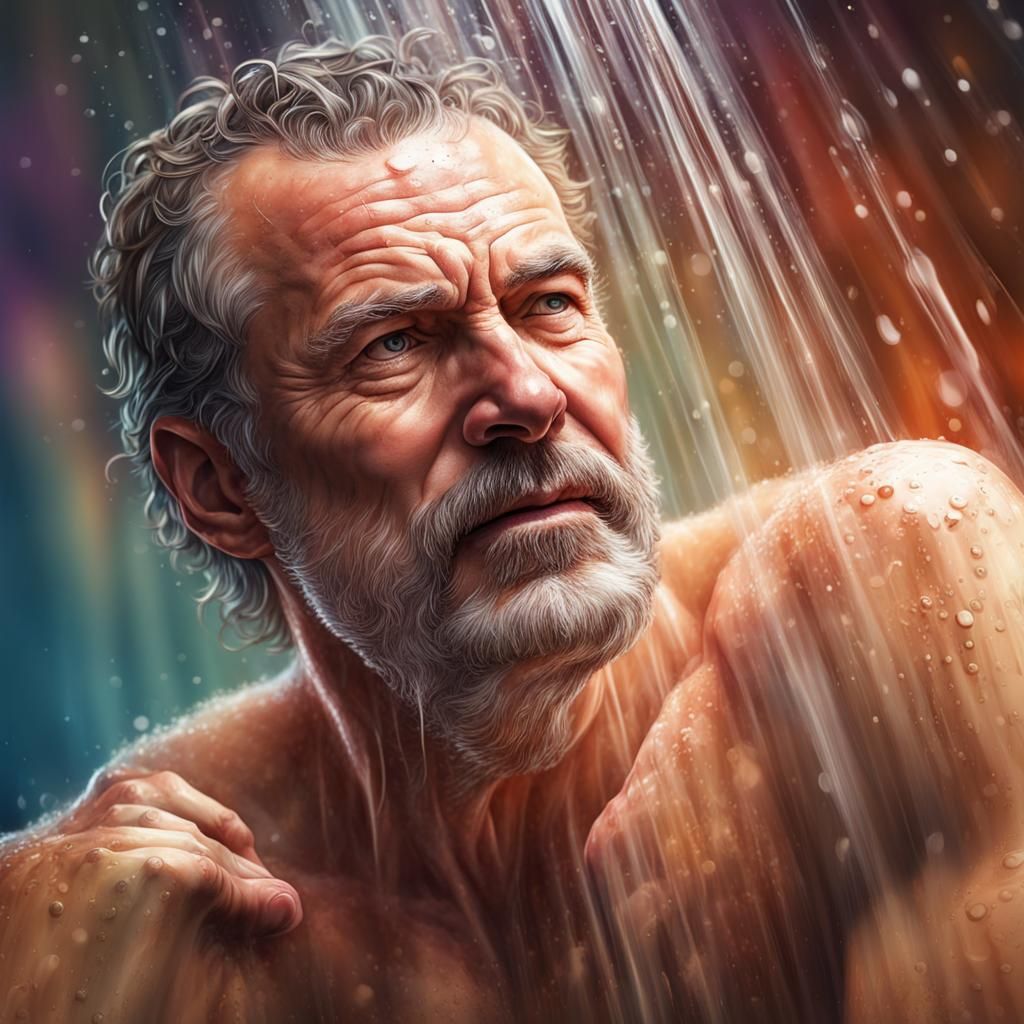 Hyperrealistic Portrait of a Man in Shower