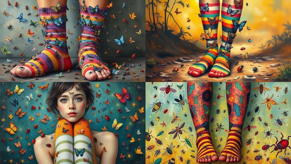 Insect-Infested Sock Fantasy in Vibrant Acrylic