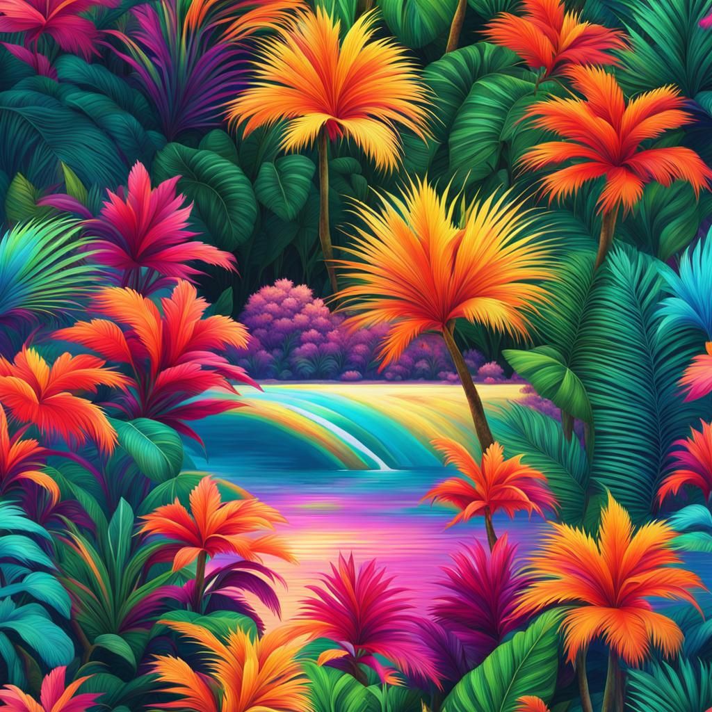 Lush Island Oasis in Prismatic Holographic Color