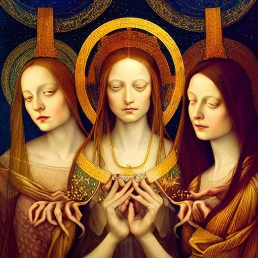 Renaissance Portrait of The Three Fates Weaving