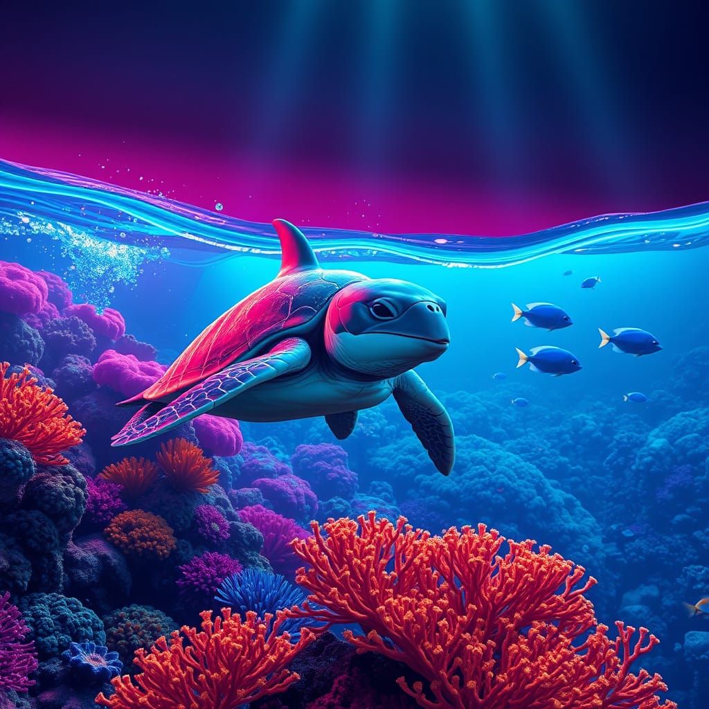 Neon Ocean Life in Cyberpunk Style
