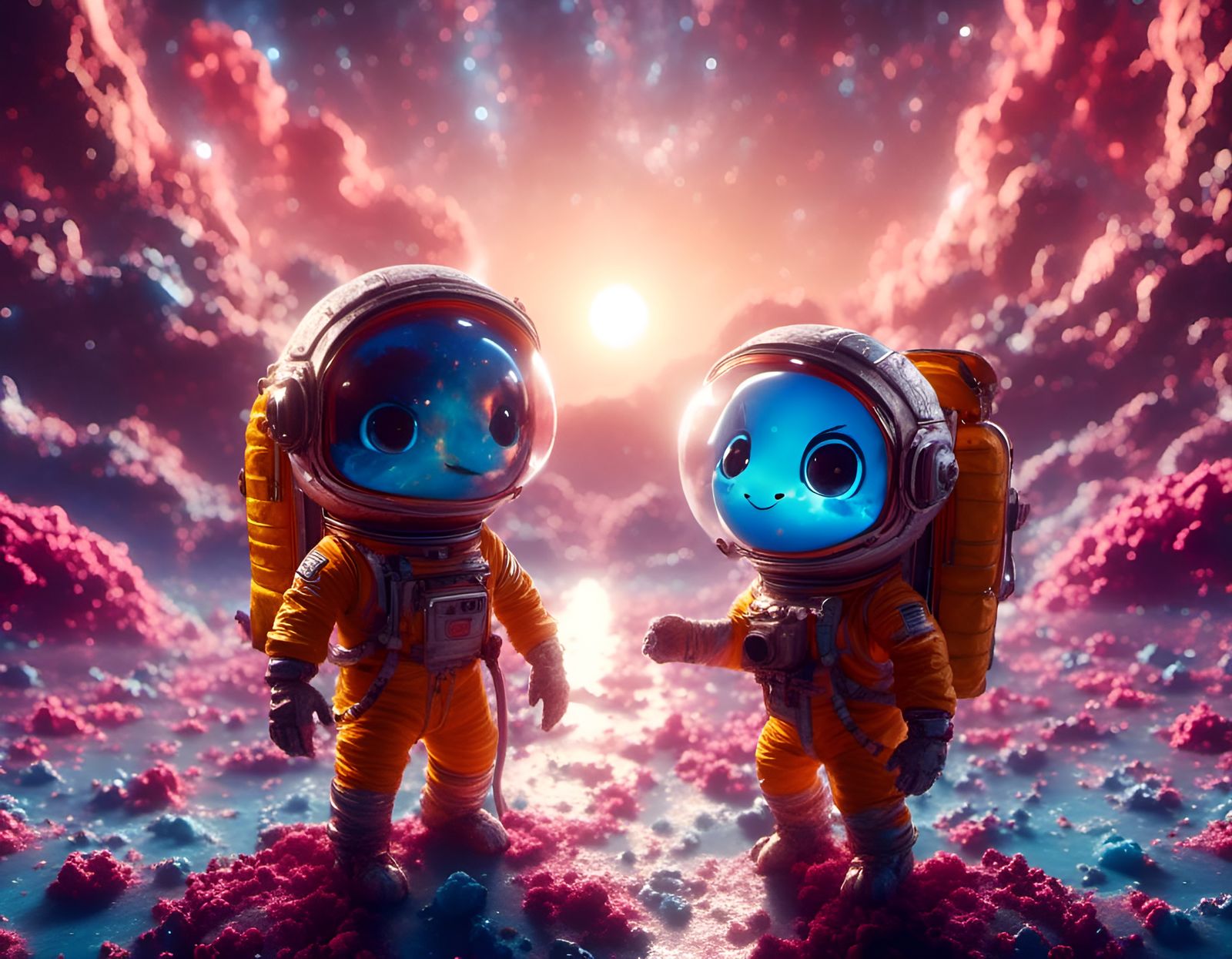 Space Otters in 3D Game Cinematic Style