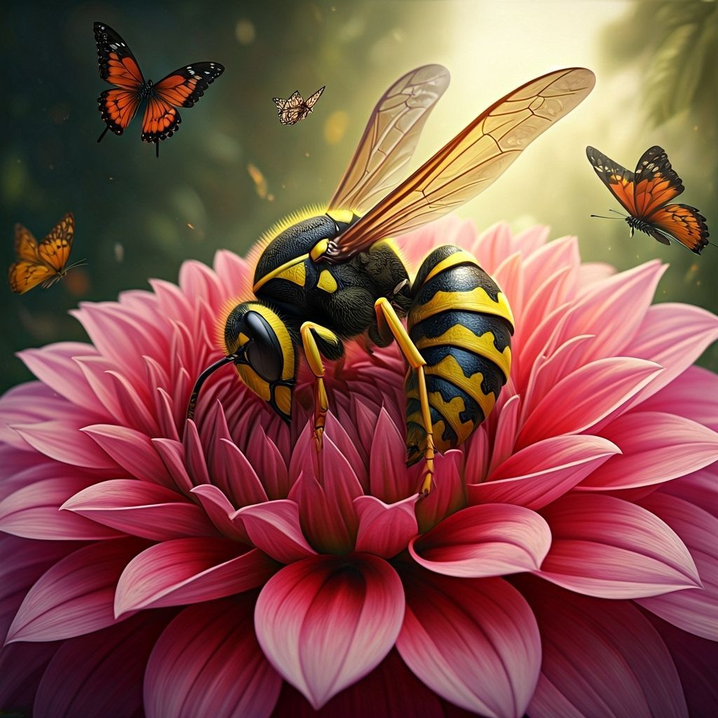 Wasp Sleeping in Pink Dahlia Flower: Hyperrealistic Art