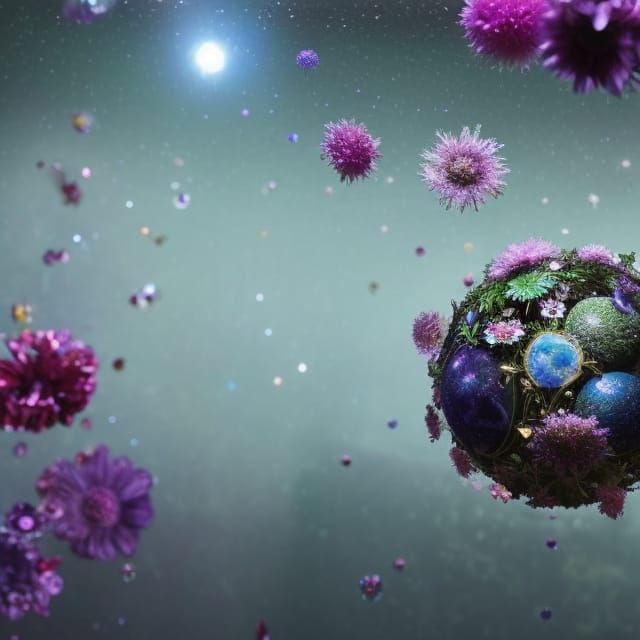 Flowering Planet Sculpture in Space