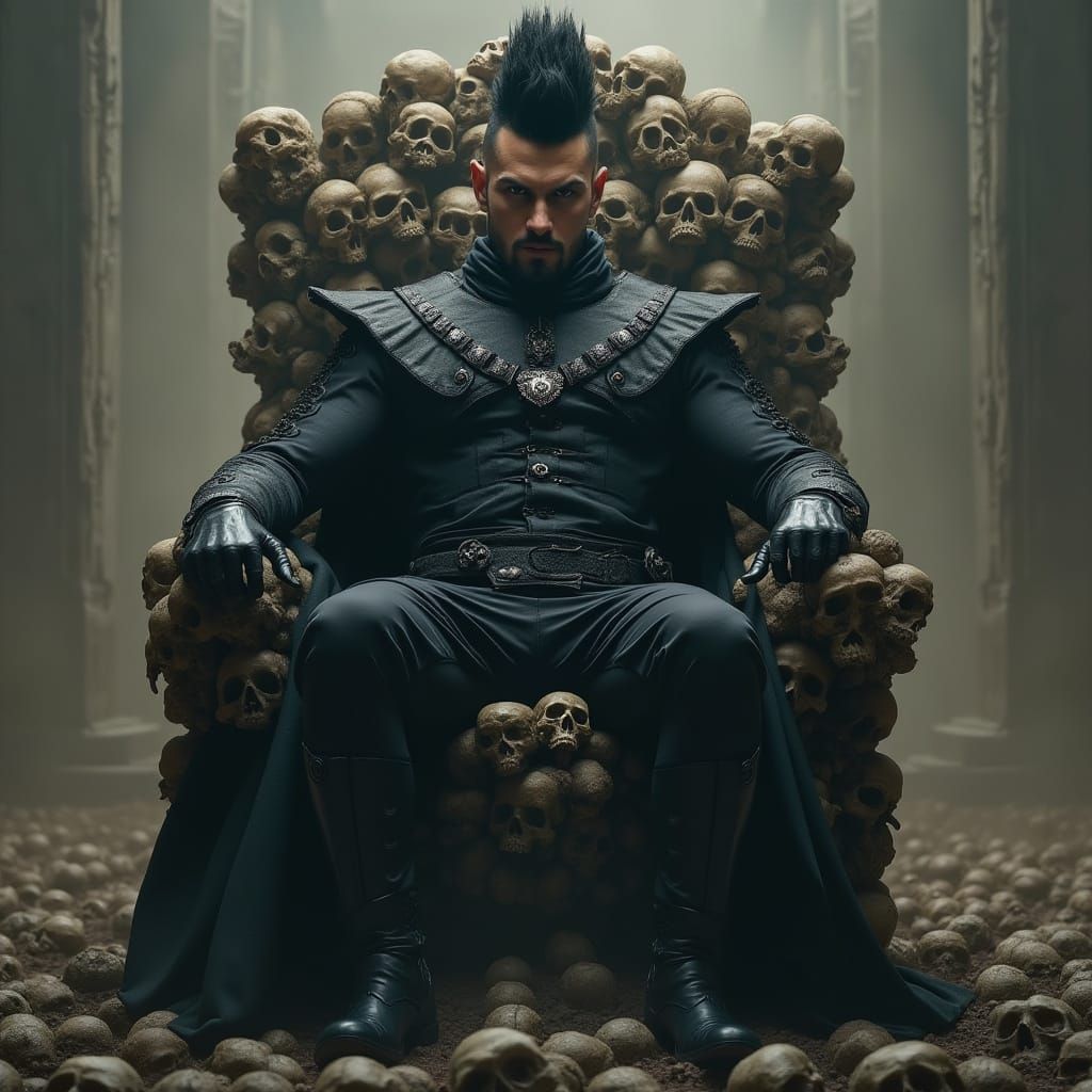 Man on Skull Throne in Biomechanical Style