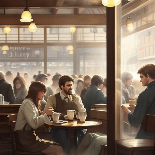 Cozy Cafe Scene in Impressionist Watercolor