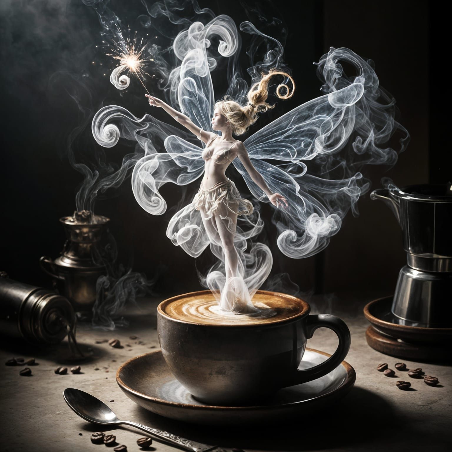 Coffee Steam Fairy Digital Painting