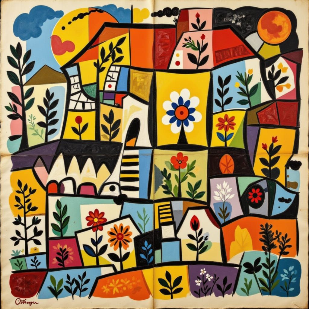 AI Generated Image with Triangle Gardens and Coffee Stain