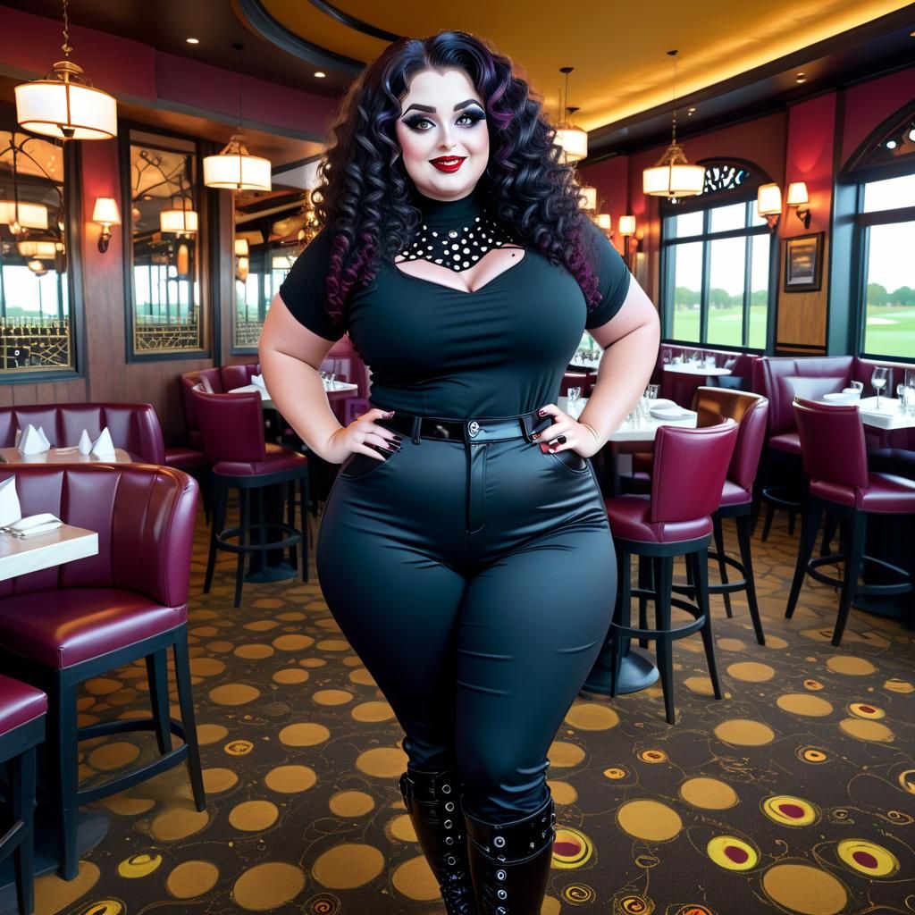 Goth Woman with Striking Makeup in Restaurant