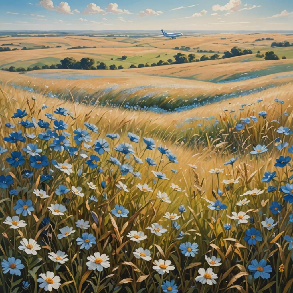 Sunny Meadow Oil Painting in Impressionist Style